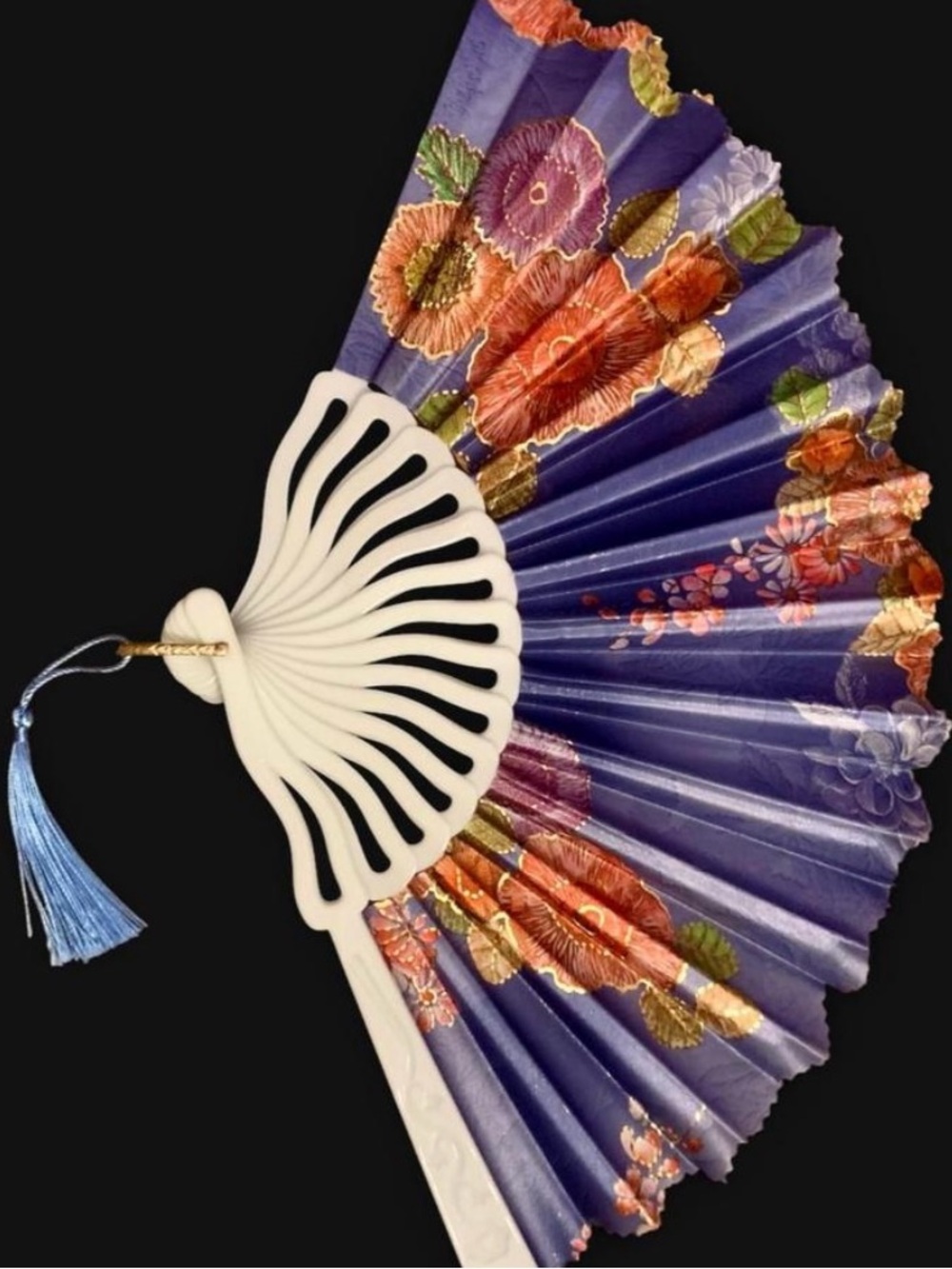Vintage Floral Folding Fan Accessory with Tassel